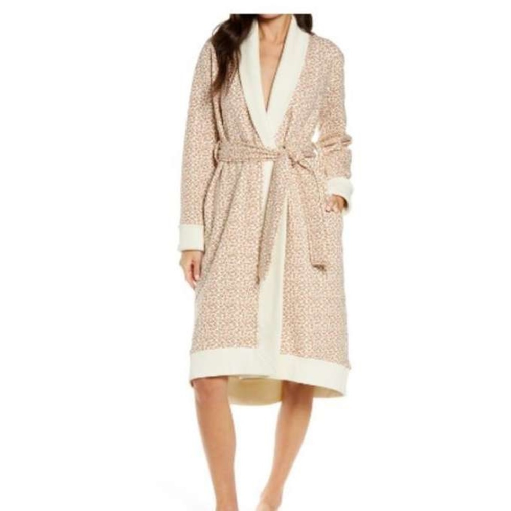 Ugg Robe animal Print Wrap Tie Belt Cream Tan Pink Karoline Size S